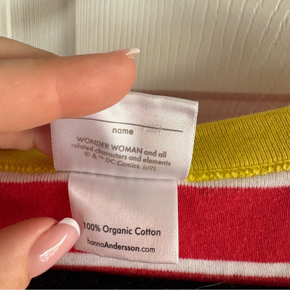 Hanna Andersson Women’s‎ Red DC Wonder Woman Long John Striped Pajama Top M Soft - Picture 5 of 8